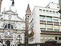 Elaborate façade of San Moisè contrasting with the modernist façade of the Bauer