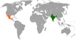 Map indicating locations of India and Mexico