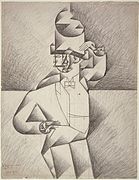 Juan Gris, 1911, Study for "Man in a Café", black crayon on laid paper, 55.9 x 41.9 cm, Philadelphia Museum of Art. Exposició d'Art Cubista, 1912