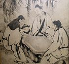 描绘人下围棋的水墨画，狩野永德 ，公元1543–1590，日本