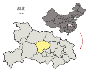 Location of Jingmen City in Hubei and the PRC