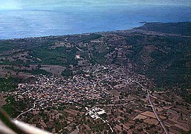 Aerial view of Vrisa village in summer 1998