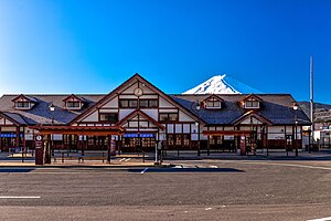 河口湖站與富士山(2021年2月)