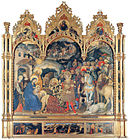 詹蒂莱·达·法布里亚诺（英语：Gentile da Fabriano）的《三博士来朝（英语：Adoration of the Magi (Gentile da Fabriano)）》，300 × 282 cm，约绘于1423年，1919年始藏[21]