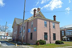 Former Hyde County Courthouse, with the current courthouse at right