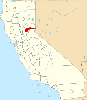 Map of California highlighting Nevada County