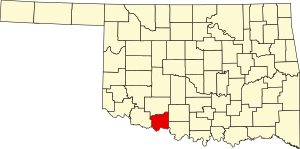 Map of Oklahoma highlighting Cotton County