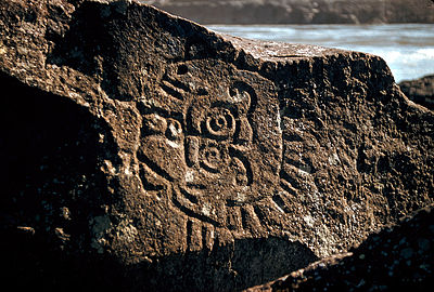 Native American petroglyphs in the Columbia River Gorge near The Dalles Dam