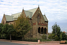 Landscaped, Gothic-style church