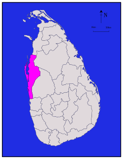 Map of Sri Lanka with Puttalam District highlighted