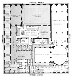 Floor plan of the Roosevelt Hotel's first mezzanine story