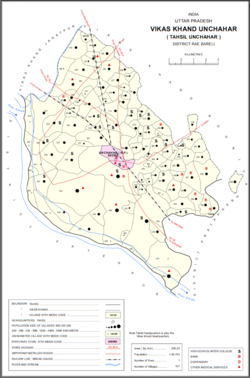 Map showing Newada (#208) in Unchahar CD block