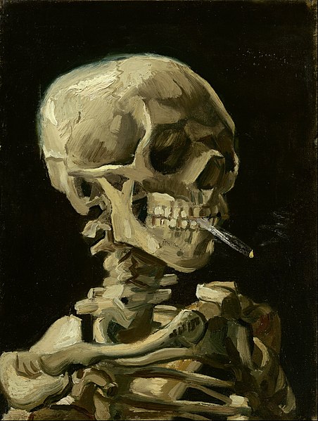 Skull of a Skeleton with Burning Cigarette by Vincent van Gogh, a new featured picture.