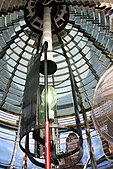 Looking up inside the light optic. The light source is now an electric discharge lamp.