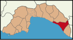 Map of Antalya Province showing several municipalities with Alanya on the right and in red