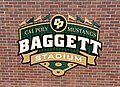 The commemorative Baggett Stadium logo is shown in April 2023.