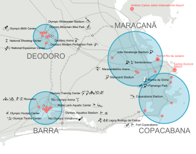 Map of Rio de Janeiro showing the venues of its bid for the 2016 Summer Olympics.