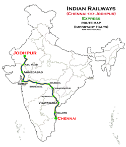 (Chennai–Jodhpur) Express route map
