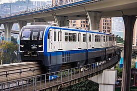 CRT Line 3 monorail train entering Huaxinjie station (2019)