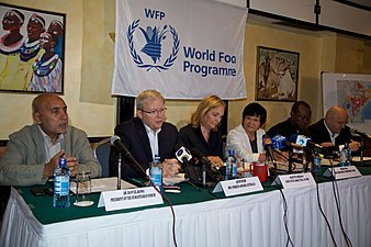 2011年7月24日肯尼亚内罗毕，世界粮食计划署及其他国际政要就非洲之角旱灾援助项目召开记者发布会