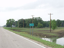 Signpost for Ross, a community in Dieter Township