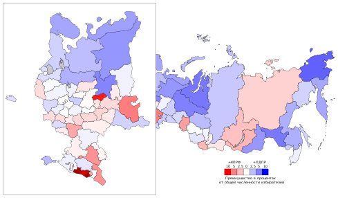 CPRF (red) vs LDPR (blue), percentage difference based on total number of registered voters