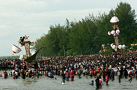 Tabuiks being lowered in Pariaman, Indonesia