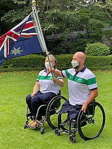 Team co-captains Daniela di Toro and Ryley Batt at the announcement that they would jointly carry the Australian flag in the opening ceremony at the Tokyo Paralympics