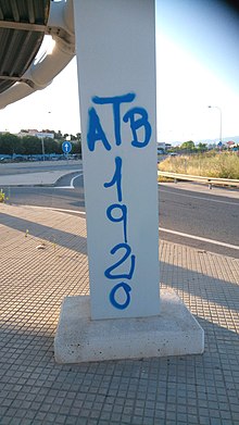 Graffiti of CD Atlético Baleares abbreviation and its foundational year in Palma, Mallorca.