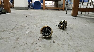 Remains of tear gas shield in the reading hall, central library, JMI.