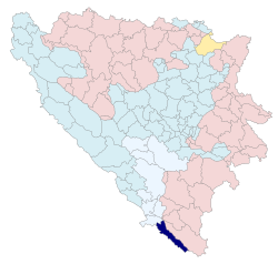 Location of Ravno within Bosnia and Herzegovina.