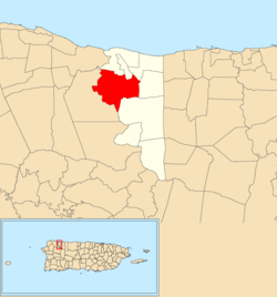 Location of Cacao within the municipality of Quebradillas shown in red