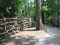 Jane Ingram Allen used recycled concrete, wood, branches, vines, handmade paper,digital prints on aluminum, road marking thermal paint, etching plates to create an entrance and gateway into the Teaneck Creek Conservancy that evokes the "fyke" used by the Lenape Indians to capture animals and fish.