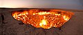 Image 21The Door to Hell is a natural gas field in Derweze, Turkmenistan, which has been burning since 1971 when it was ignited by Soviet scientists who expected it to burn out within days. They were trying to prevent the release of poisonous gases. The name "Door to Hell" was given to the field by locals. The hot spots range over an area with a width of 60 metres (200 ft) and to a depth of about 20 metres (66 ft).
