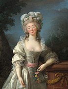 Madame du Barry, 1782. The last Maîtresse-en-titre of Louis XV of France and a victim of the Reign of Terror." One of three Vigée Le Brun portraits, including a posthumous portrait that she finished in 1805.[37] (Note:Though du Barry never wore rouge, another artist added it to her cheeks.[citation needed])