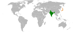 Map indicating locations of India and Japan