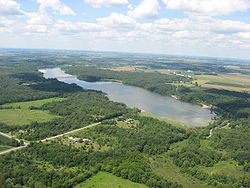Aerial view of Kiser Lake, a major feature of the township