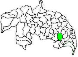 Mandal map of Guntur district showing Ponnur mandal (in green)