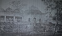 The mosque (prior to the construction of its veranda) and the Bara Gumbad, c. 1900s.