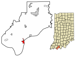 Location of Rockport in Spencer County, Indiana.