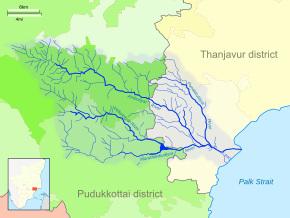 Map showing the drainage basin of the river and its tributaries