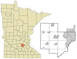 汉堡在卡弗县及明尼苏达州的位置（以红色标示）