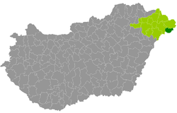 Csenger District within Hungary and Szabolcs-Szatmár-Bereg County.