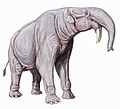 Image 1Deinotherium was a large prehistoric relative of modern-day elephants that appeared in the Middle Miocene and survived until the Early Pleistocene