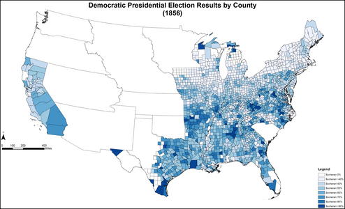 Map of Northern Democratic presidential election results by county