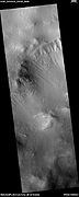 Wide view of a gully on a steep slope, as seen by HiRISE under HiWish program