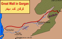 Map illustrating the extent of the Great Wall of Gorgan.