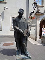 Statue in front of Klovićevi Dvori Gallery, Zagreb