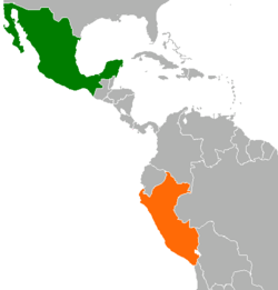 Map indicating locations of Mexico and Peru