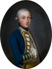 Painting shows a young man wearing a blue military uniform.